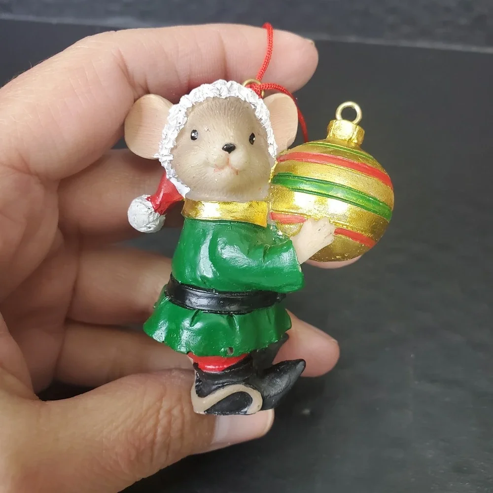 Resin Mouse 3 Pc Christmas Mouse Ornaments 2 1/2